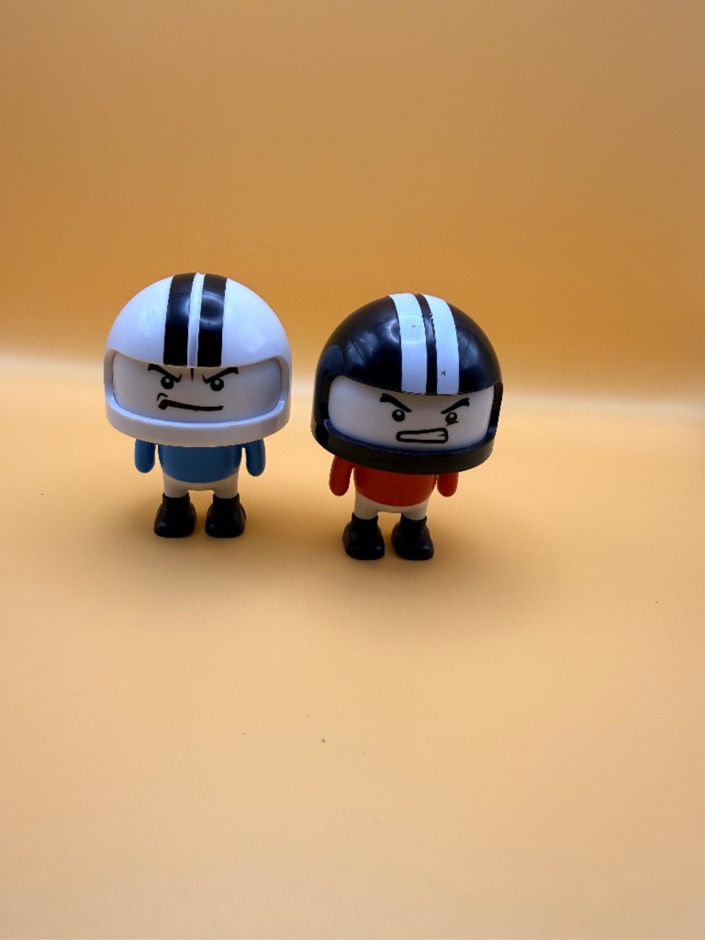 Set of 2 Helmet Racer Mini Figures Black White Blue Red Collectible Toys